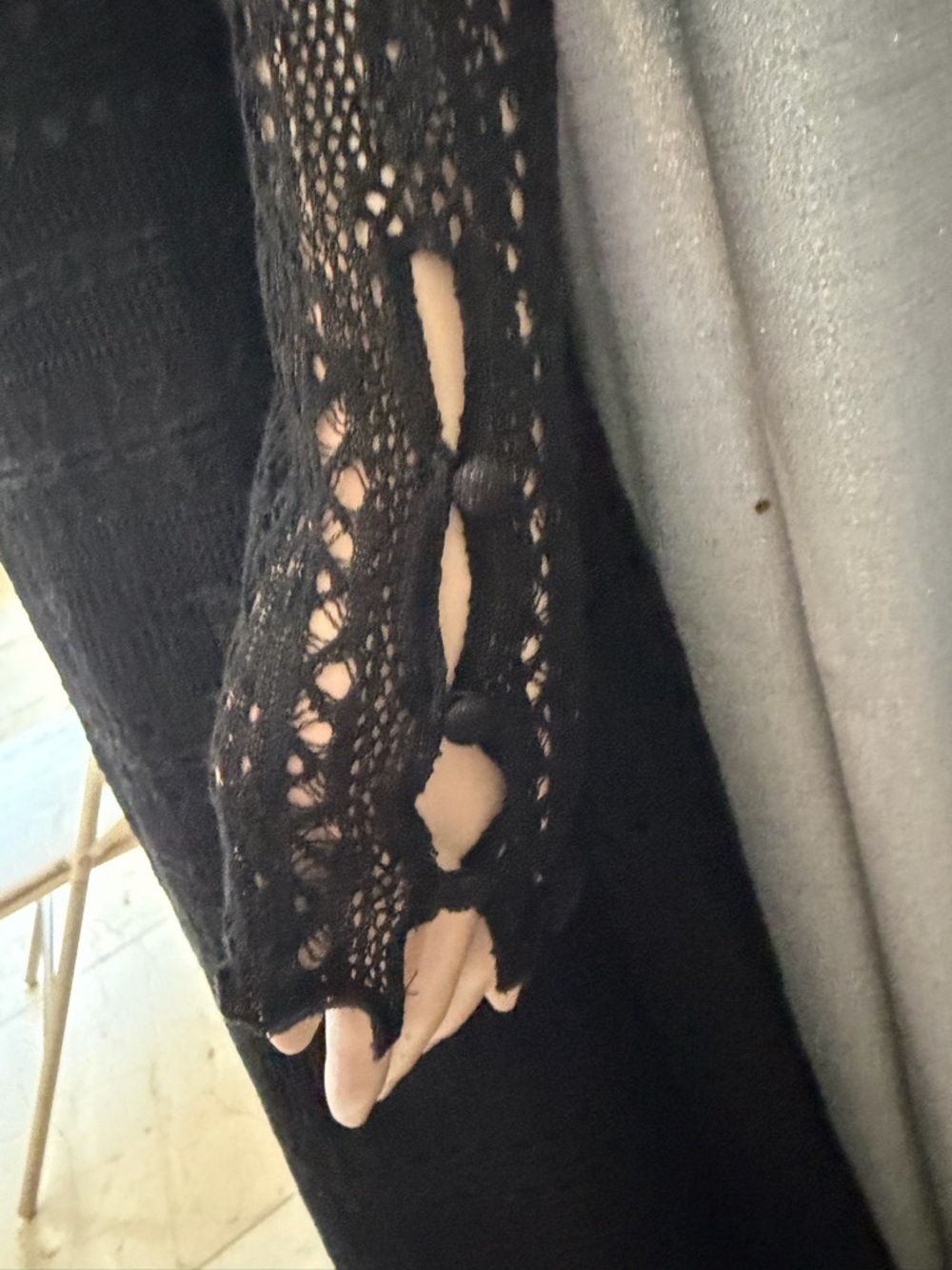 ZARA Black Lace Long Sleeve Midi Dress with Sheer Yoke - Picture 6 of 8